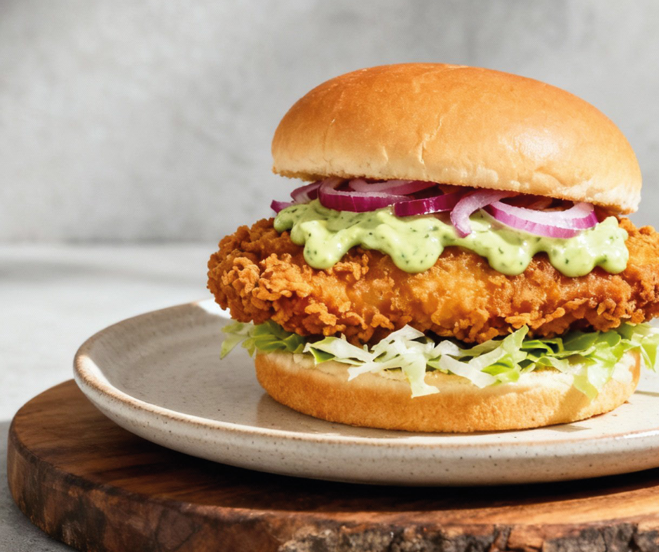 Crispy Chicken Burger with Avocado Ranch Dressing